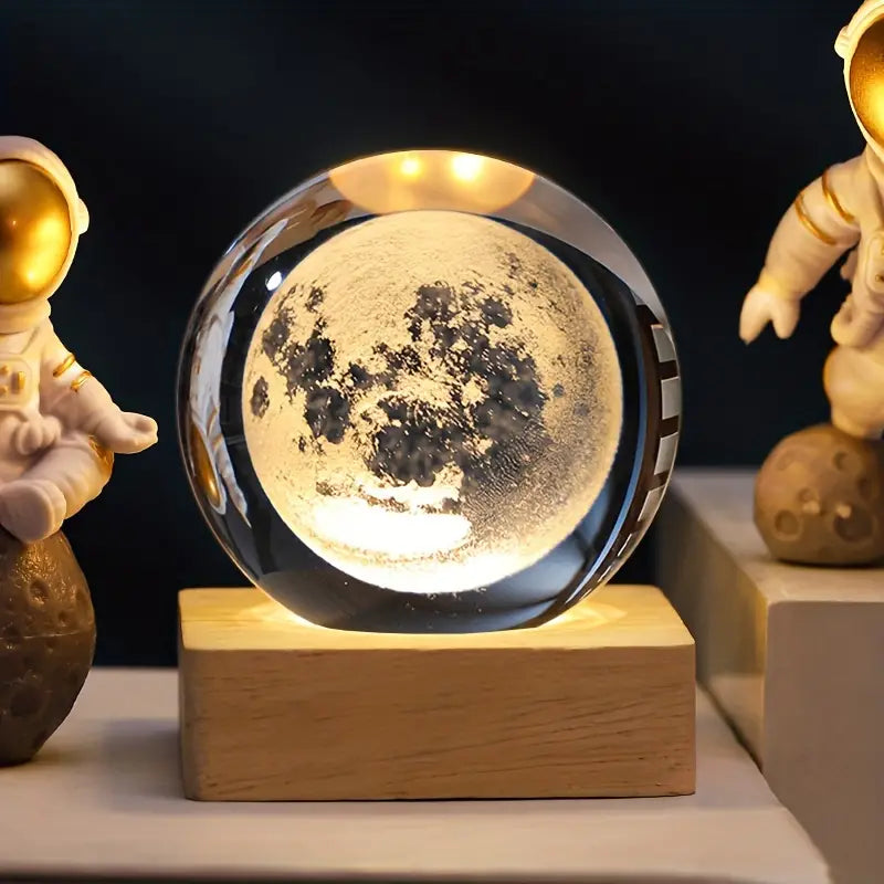 Crystal Glass Globe™ | Luminous Solar System Art On Square Base