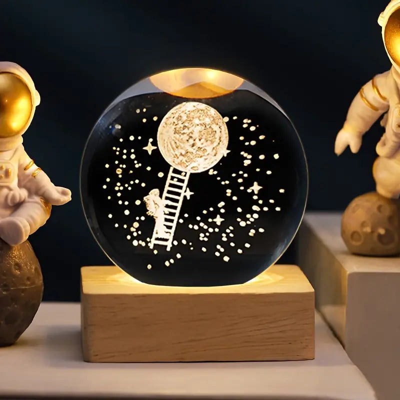 Crystal Glass Globe™ | Luminous Solar System Art On Square Base