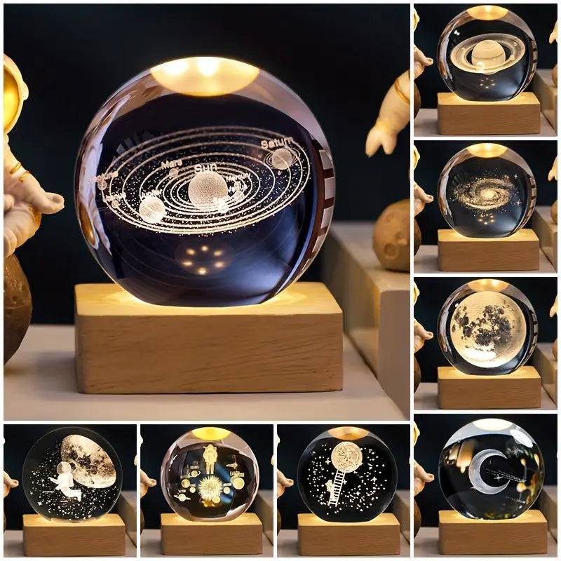 Crystal Glass Globe™ | Luminous Solar System Art On Square Base