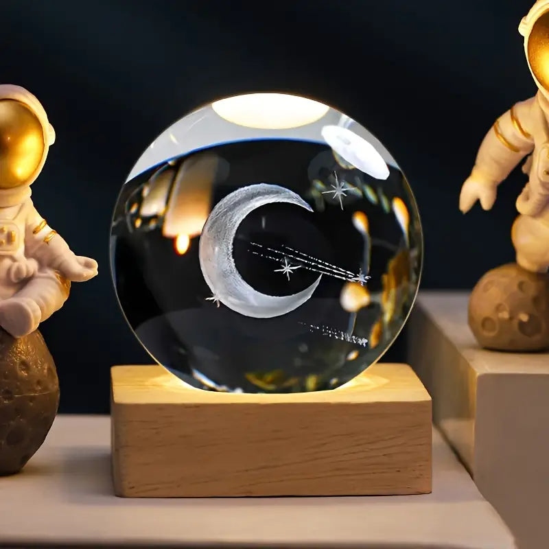 Crystal Glass Globe™ | Luminous Solar System Art On Square Base