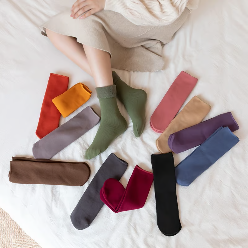 Chaussettes thermiques d'hiver en velours douillet